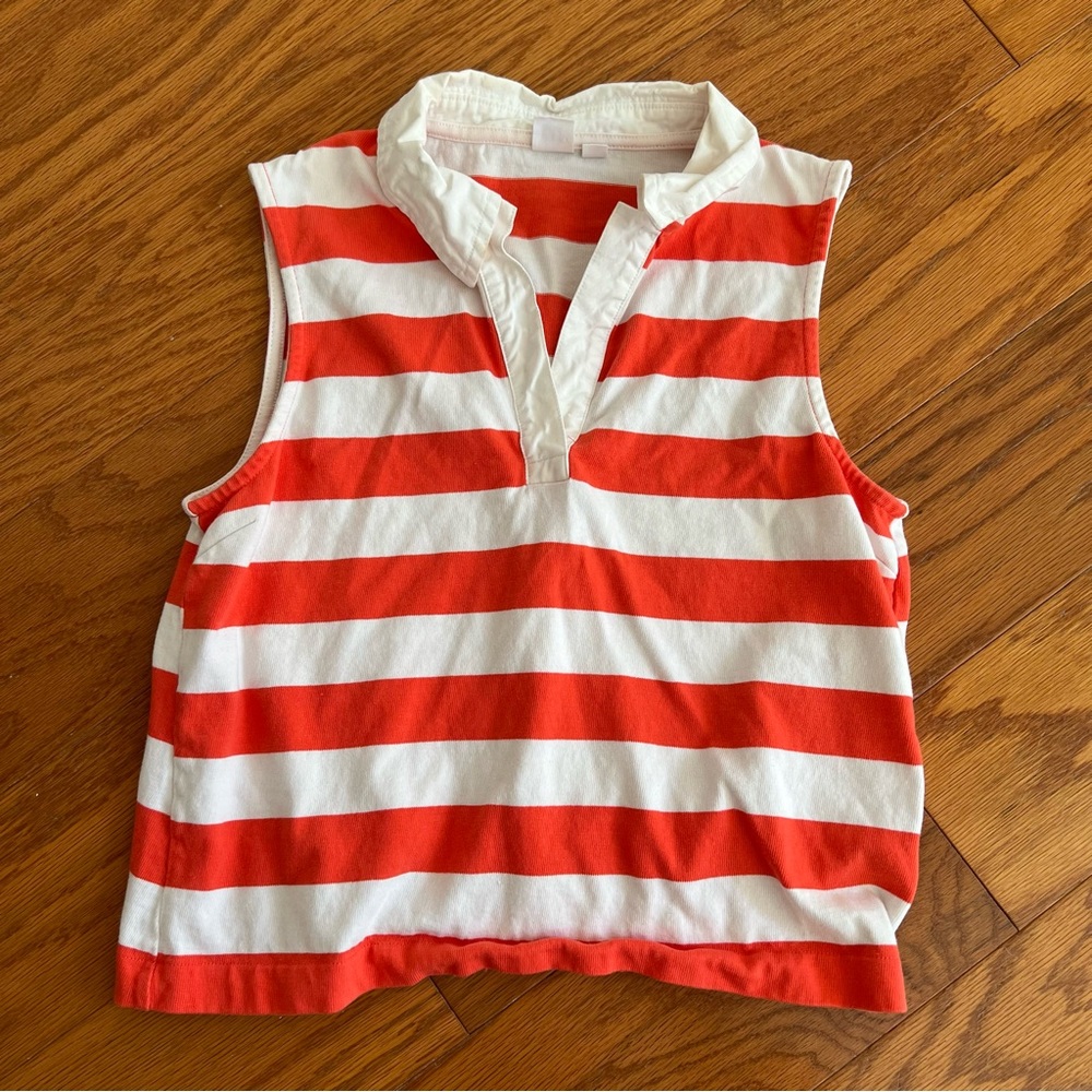 Gap orange and White Striped cropped Sleeveless polo Top small s collared y2k